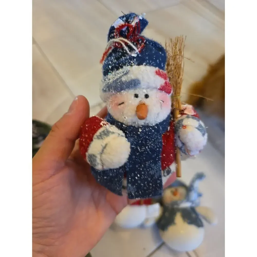Stand Up Fuzzy Snowman Stuff‎ Animal Winter Holiday Decoration Lot Of 3